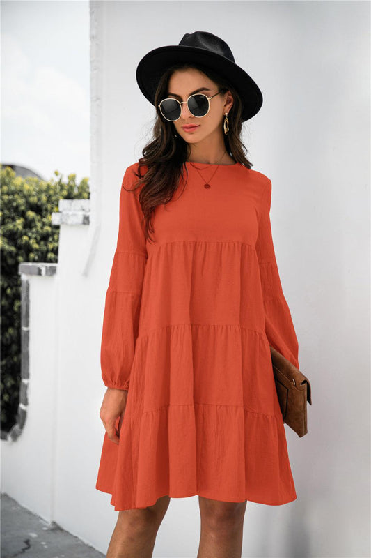 Balloon Sleeve Keyhole Tiered Dress BLUE ZONE PLANET