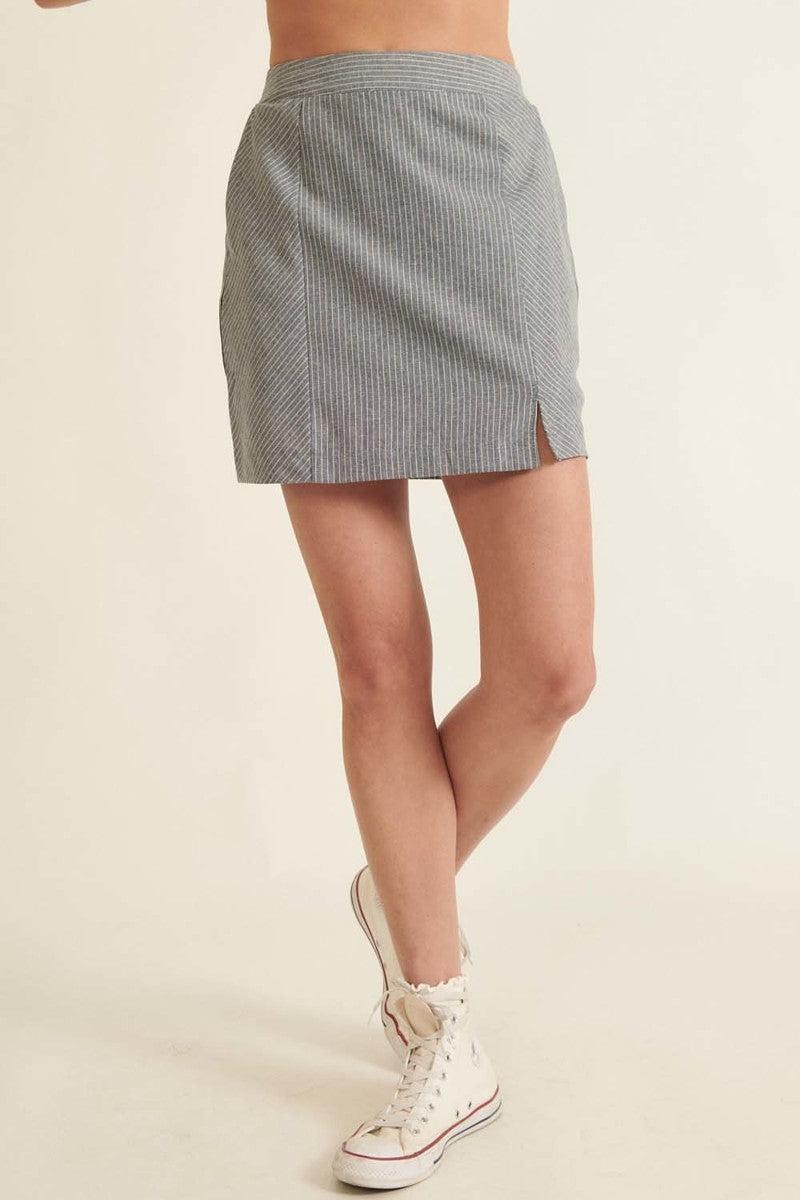 Banded Front Waist Pinstripe Mini Skirt Blue Zone Planet