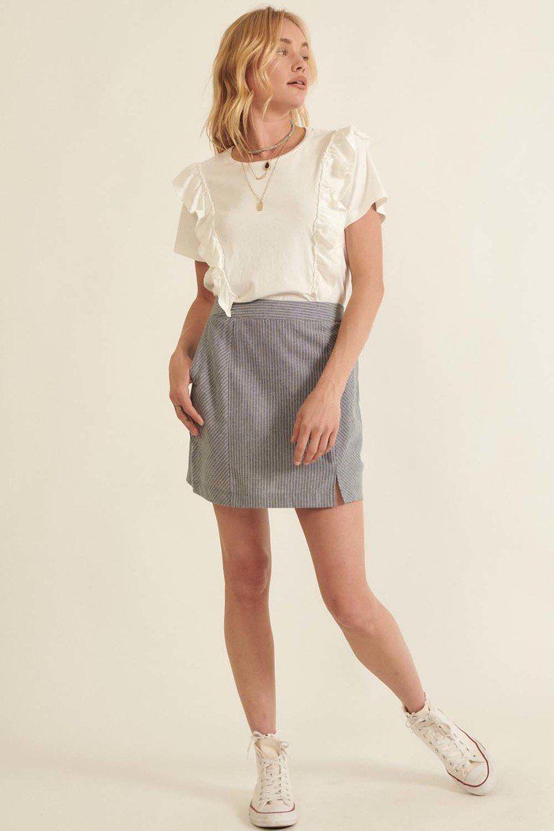 Banded Front Waist Pinstripe Mini Skirt Blue Zone Planet