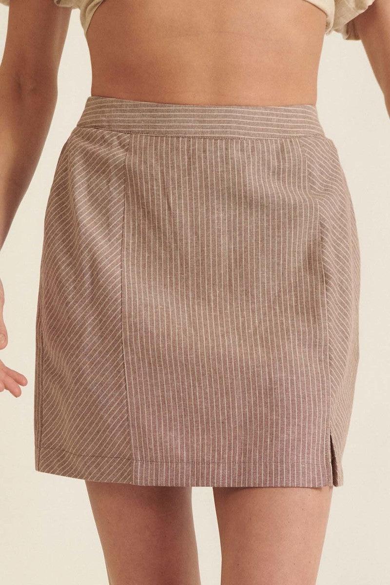 Banded Front Waist Pinstripe Mini Skirt Blue Zone Planet