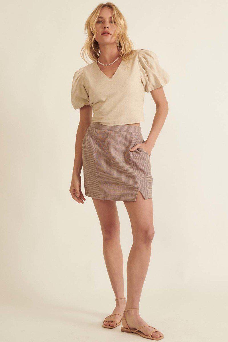 Banded Front Waist Pinstripe Mini Skirt Blue Zone Planet