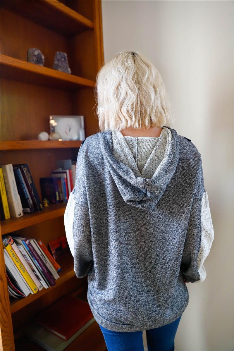 Belt & Reversed Details Zip-up Hooded Sweater Blue Zone Planet