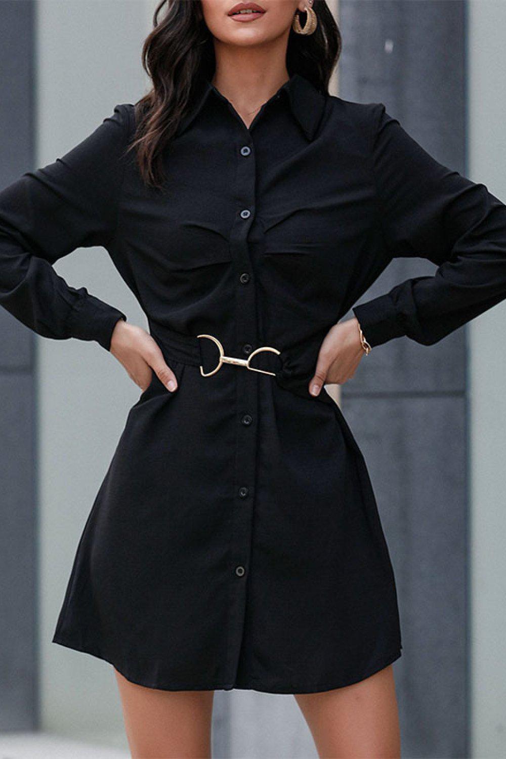 Belted Mini Shirt Dress BLUE ZONE PLANET