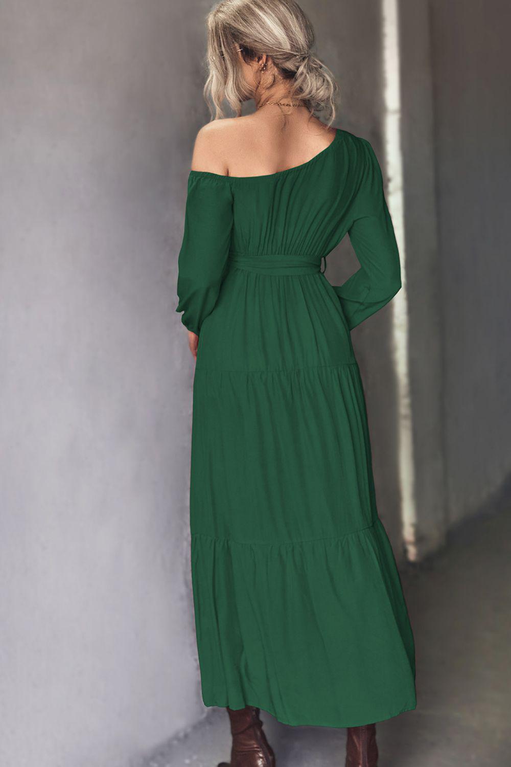 Belted One-Shoulder Tiered Maxi Dress BLUE ZONE PLANET