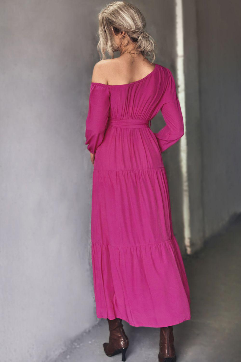 Belted One-Shoulder Tiered Maxi Dress BLUE ZONE PLANET