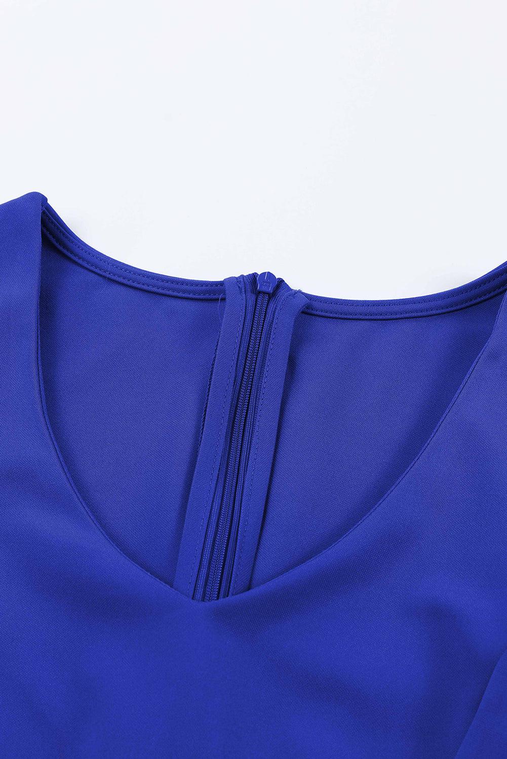 Belted Puff Sleeve V-Neck Jumpsuit BLUE ZONE PLANET