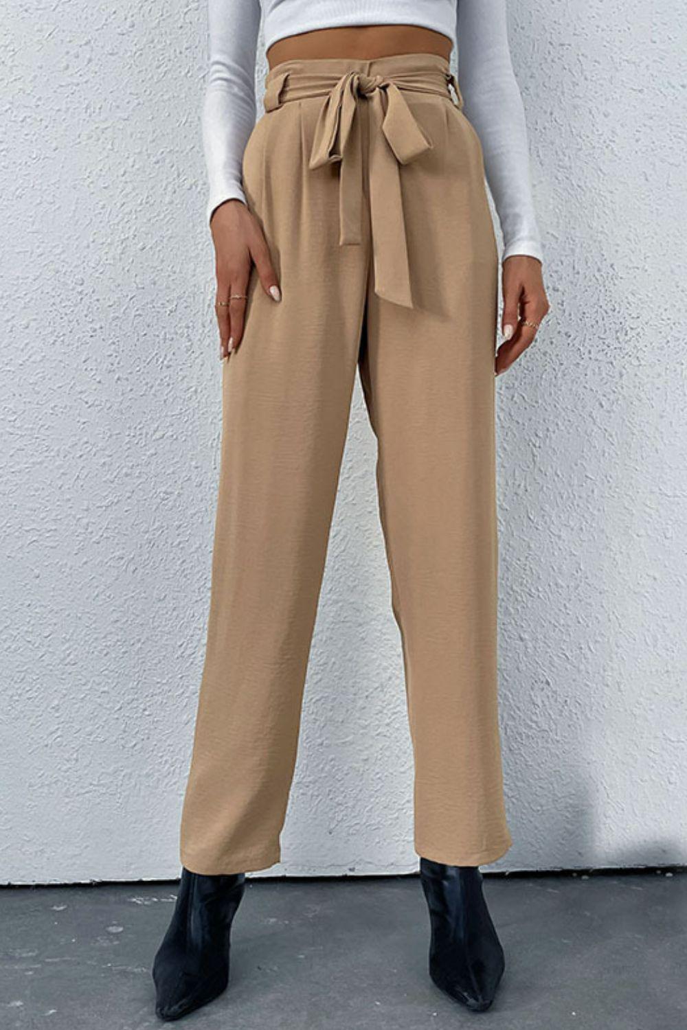 Belted Straight Leg Pants with Pockets BLUE ZONE PLANET