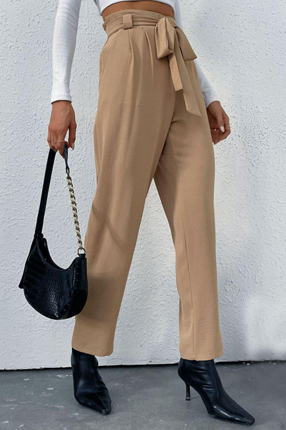 Belted Straight Leg Pants with Pockets BLUE ZONE PLANET