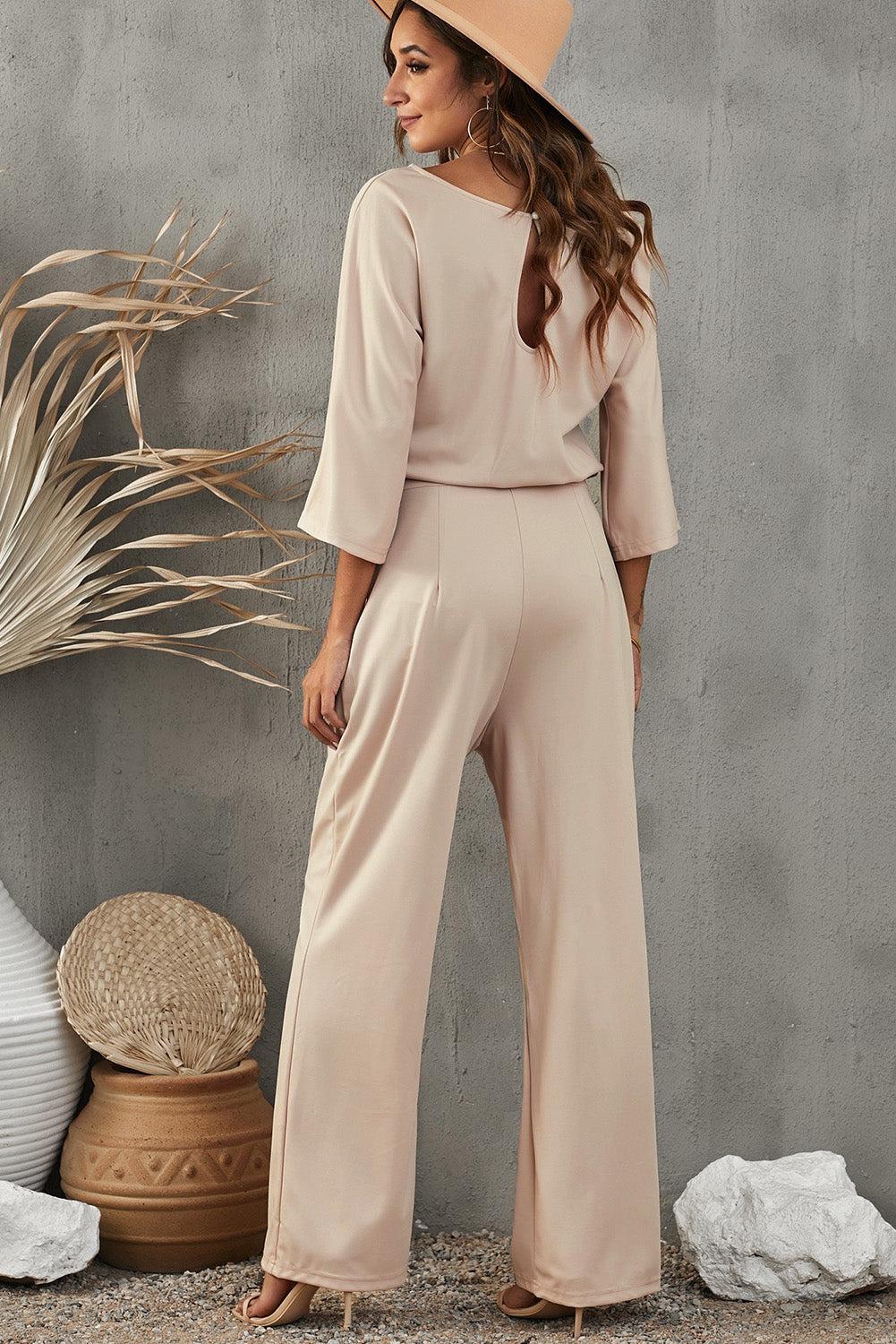 Belted Three-Quarter Sleeve Jumpsuit BLUE ZONE PLANET