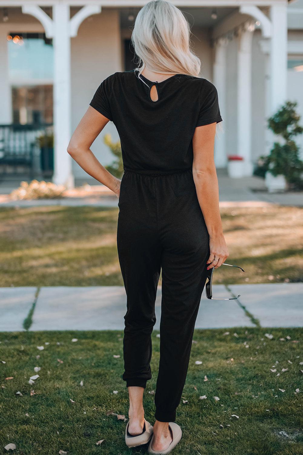Belted V-Neck Jogger Jumpsuit BLUE ZONE PLANET