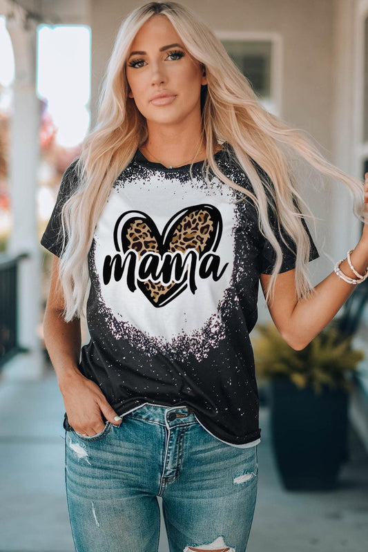 Best MAMA Leopard Heart Graphic Short Sleeve Tee BLUE ZONE PLANET