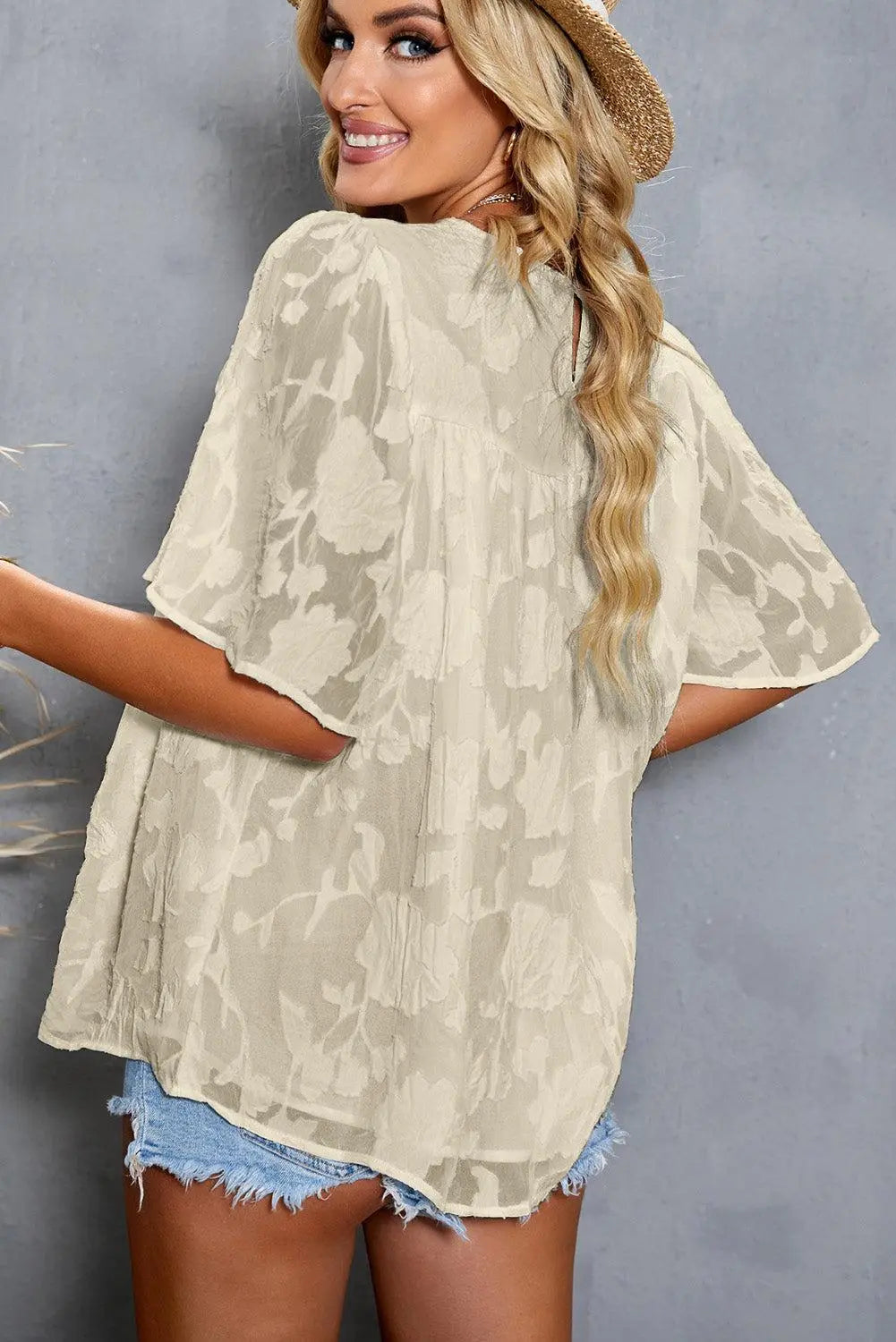 Blue Zone Planet | Applique Half Flutter Sleeve Top BLUE ZONE PLANET
