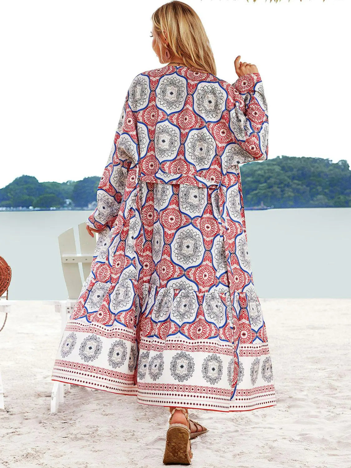 Blue Zone Planet | Bohemian Belted Long Sleeve Cover Up BLUE ZONE PLANET