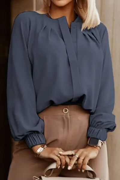Blue Zone Planet | Button Up Round Neck Long Sleeve Shirt BLUE ZONE PLANET