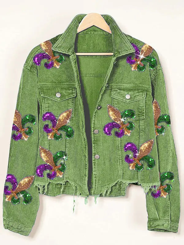 Blue Zone Planet | Corduroy and sequined tassel baseball jacket BLUE ZONE PLANET