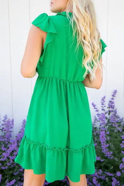 Blue Zone Planet | Frill Tie Neck Ruffled Sleeveless Mini Dress BLUE ZONE PLANET