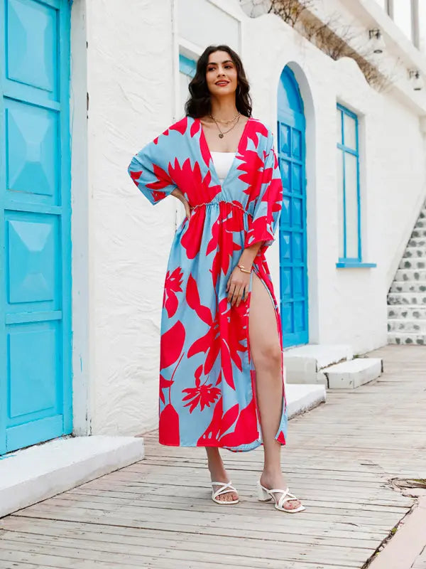 Blue Zone Planet | High Waist Abstract Print Floor Length Vacation Dress BLUE ZONE PLANET