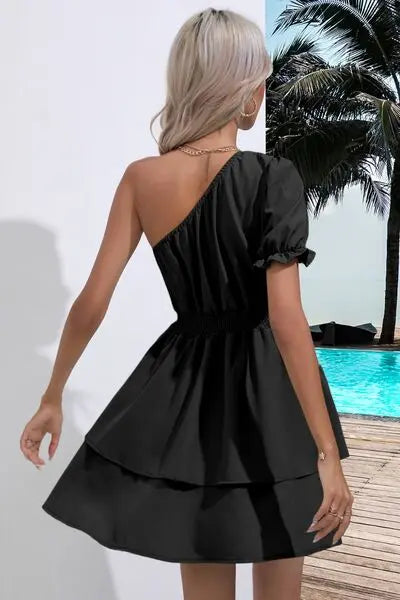 Blue Zone Planet | Layered Single Shoulder Flounce Sleeve Mini Dress BLUE ZONE PLANET