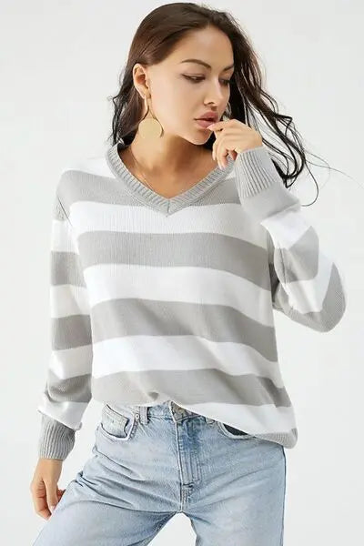 Blue Zone Planet | Leopard V-Neck Long Sleeve Sweater BLUE ZONE PLANET