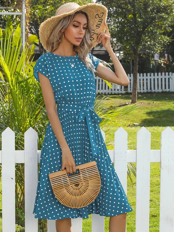 Blue Zone Planet | Lily's Woven Polka Dot Pleated Midi Dress BLUE ZONE PLANET