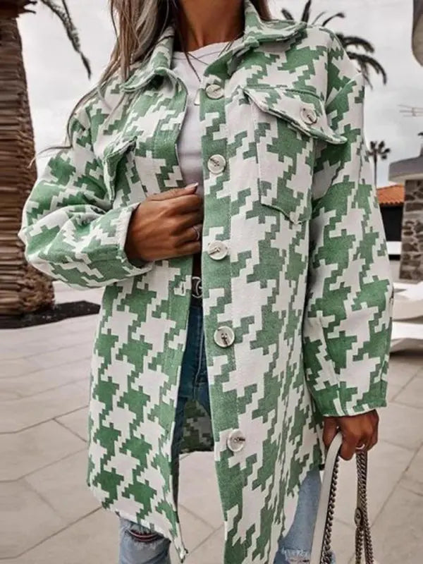 Blue Zone Planet | Loose long-sleeved houndstooth coat BLUE ZONE PLANET