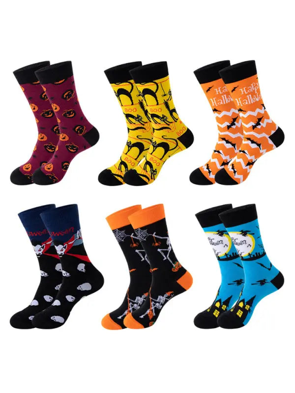Blue Zone Planet | New Trendy Halloween Socks Mid-Tube Skull Vampire Pumpkin Bat Funny Socks kakaclo