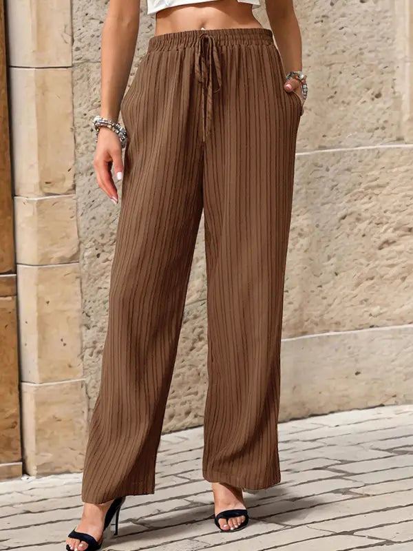 Blue Zone Planet | Pleated Textured Elastic Straight Pants BLUE ZONE PLANET