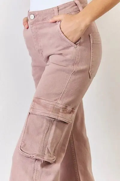 Blue Zone Planet | RISEN Full Size High Rise Cargo Wide Leg Jeans BLUE ZONE PLANET