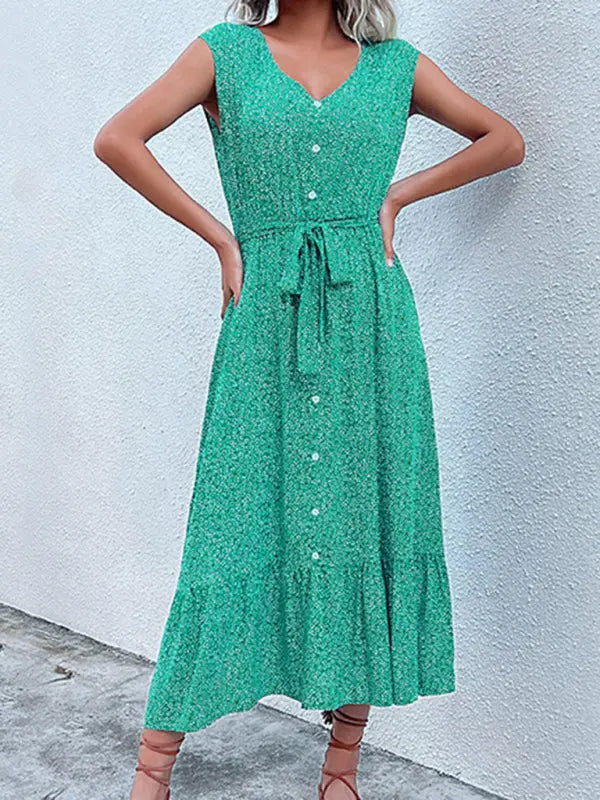 Blue Zone Planet | Resort style printed ditsy short sleeve midi dress BLUE ZONE PLANET