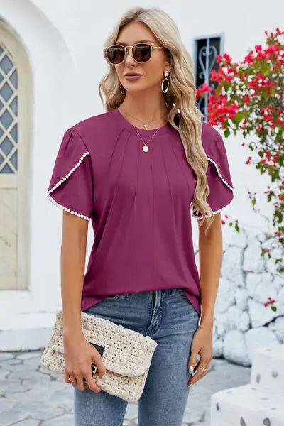 Blue Zone Planet | Round Neck Petal Sleeve T-Shirt BLUE ZONE PLANET