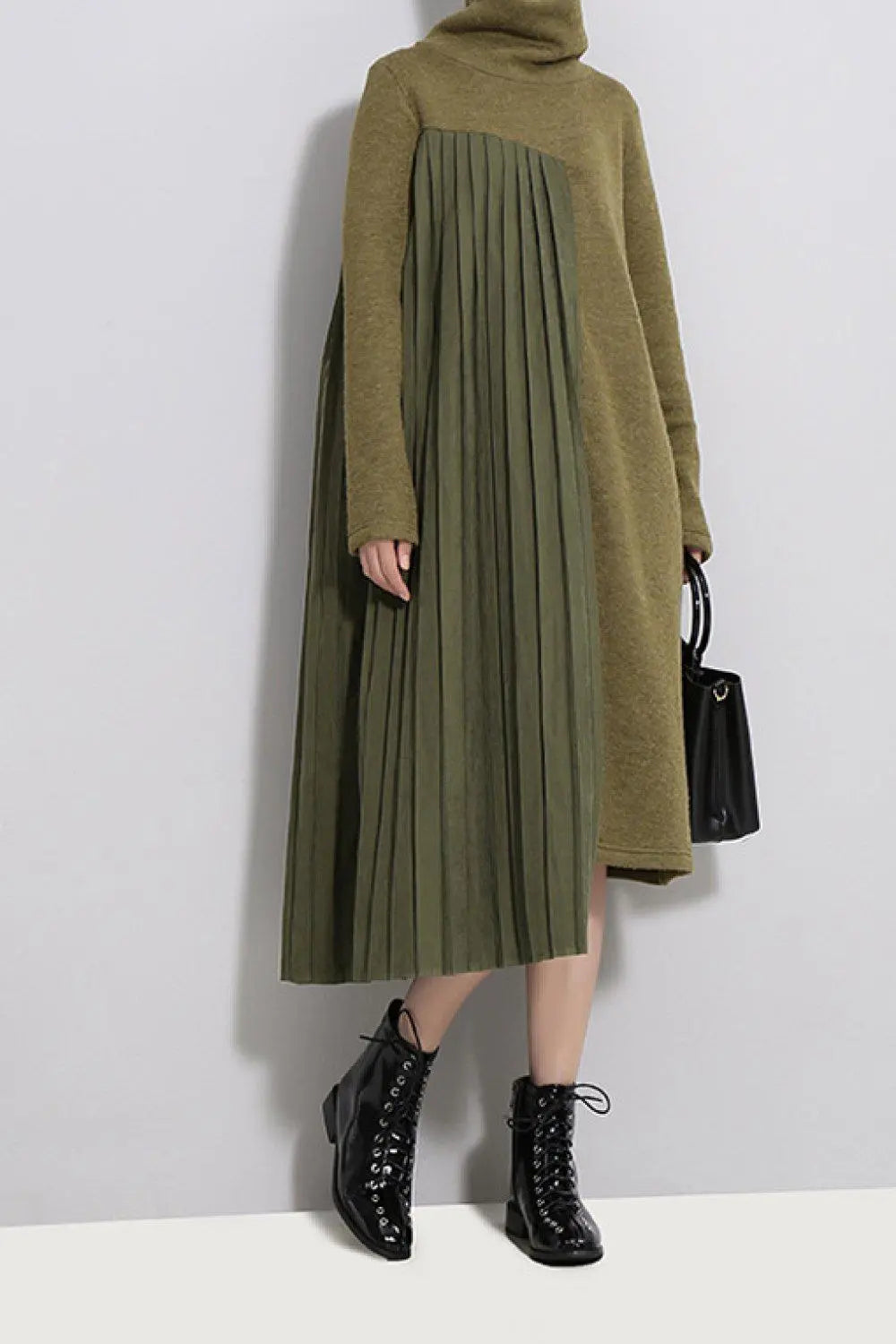 Blue Zone Planet | STELLA MARINA COLLEZIONE Pleated Funnel Neck Midi Sweater Dress BLUE ZONE PLANET
