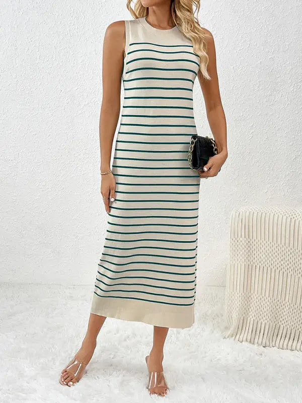 Blue Zone Planet | Sleeveless patchwork pullover striped sweater BLUE ZONE PLANET