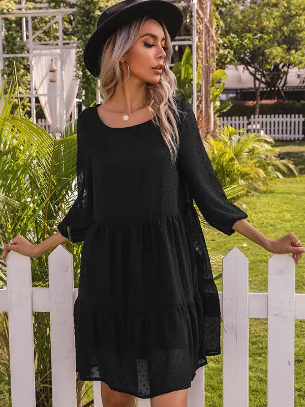 Blue Zone Planet | Solid color splicing lace loose mini dress BLUE ZONE PLANET
