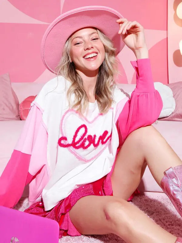 Blue Zone Planet | Valentine's Day Sweet Embroidered Long Sleeve Sweatshirt BLUE ZONE PLANET