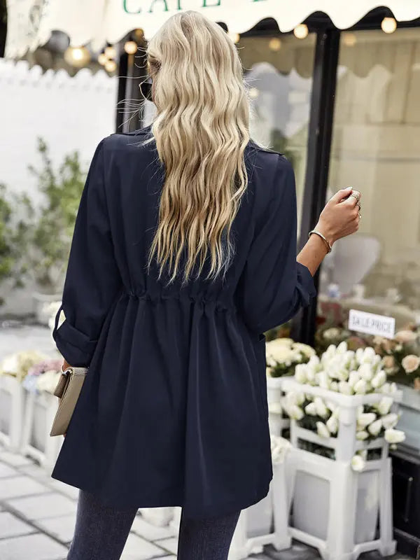 Blue Zone Planet | lapel drawstring trench coat BLUE ZONE PLANET