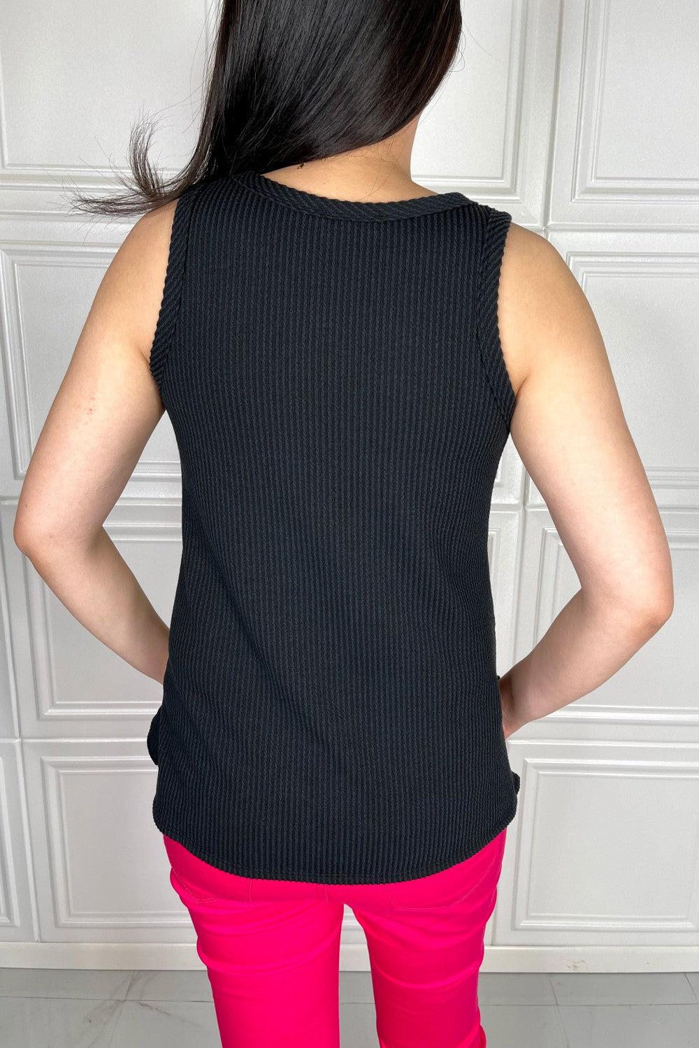 Blumin Apparel Chance of Sun Full Size Ribbed V-Neck Tank in Black BLUE ZONE PLANET