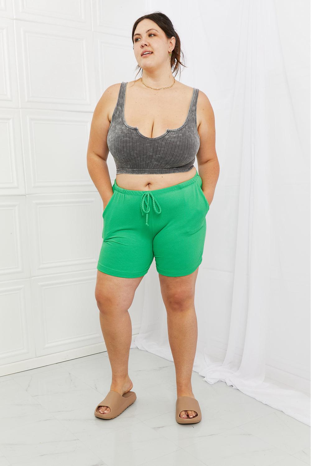 Blumin Apparel Too Good Full Size Ribbed Shorts in Green BLUE ZONE PLANET