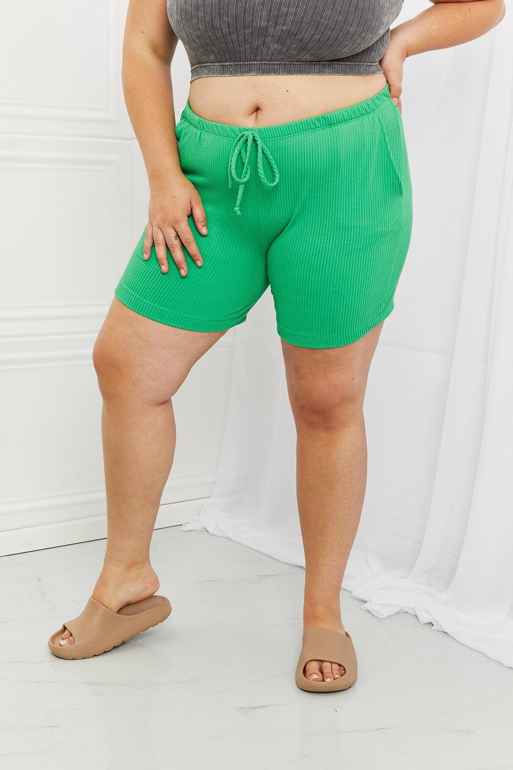 Blumin Apparel Too Good Full Size Ribbed Shorts in Green BLUE ZONE PLANET