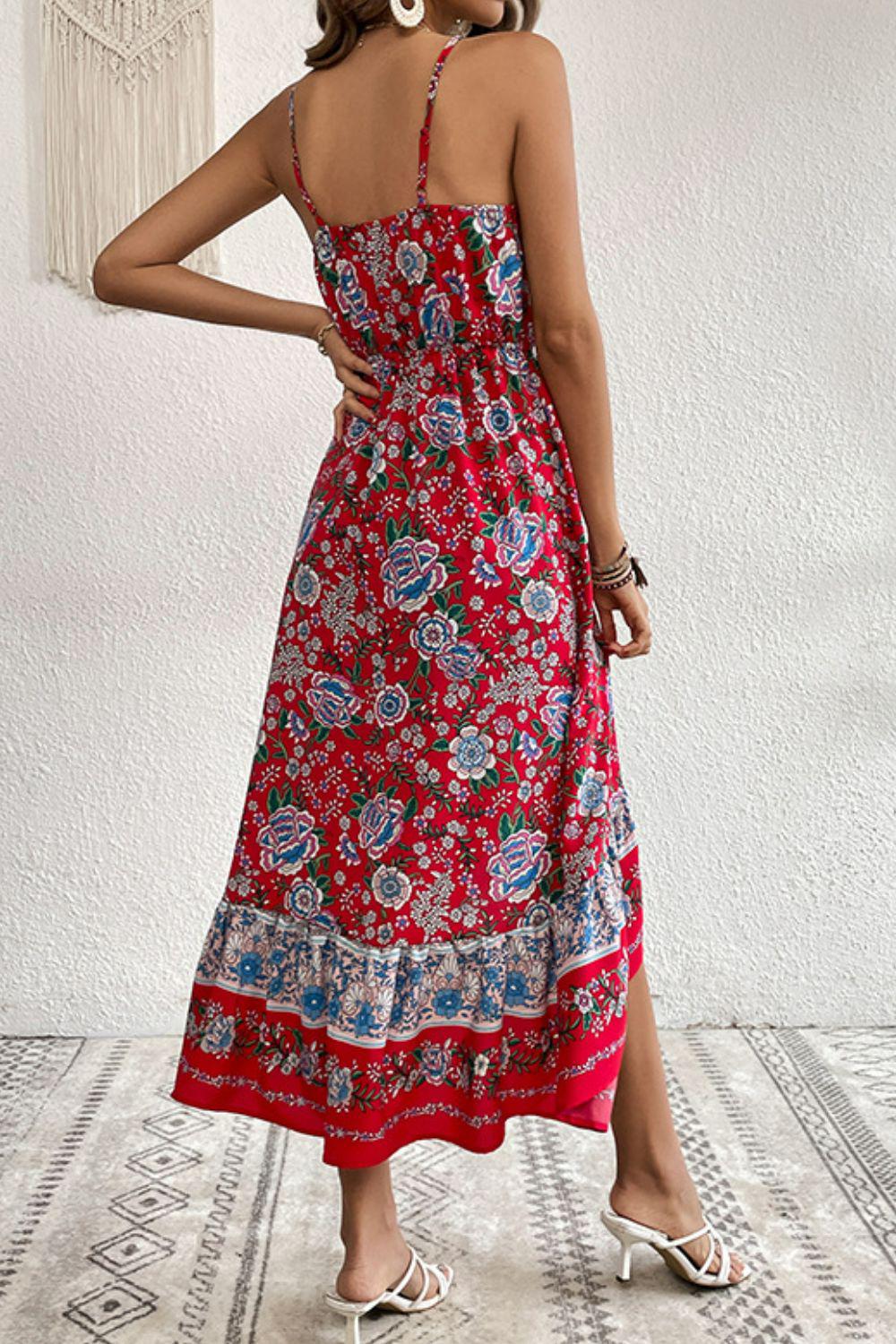 Bohemian Decorative Button Spaghetti Strap Dress BLUE ZONE PLANET