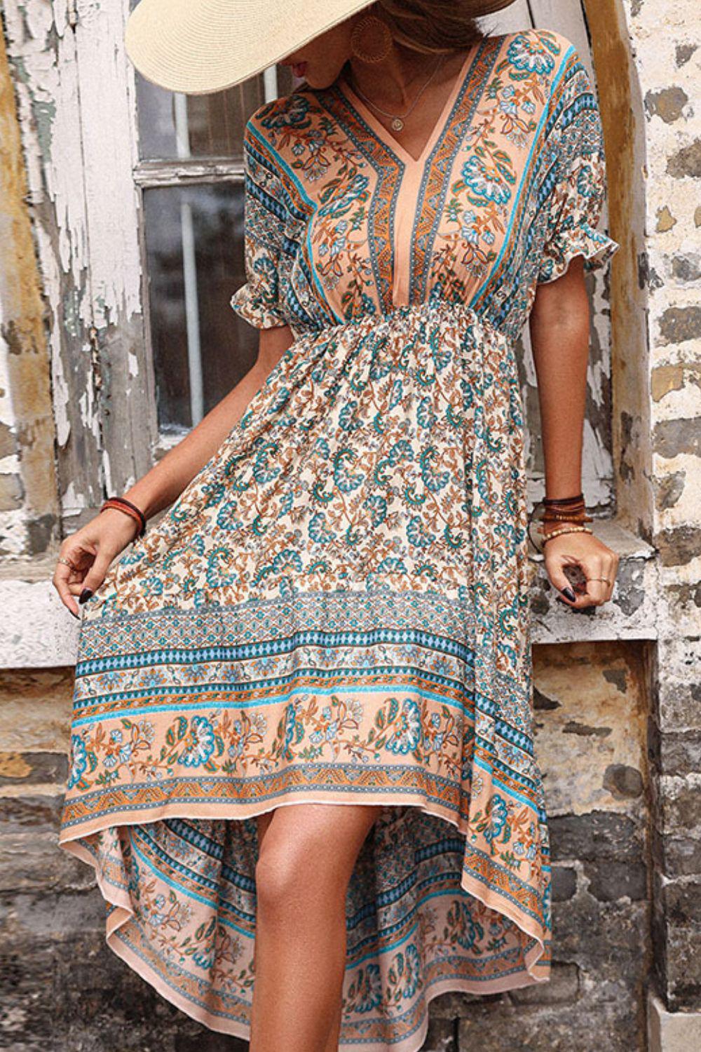 Bohemian High-Low Open Back Midi Dress BLUE ZONE PLANET