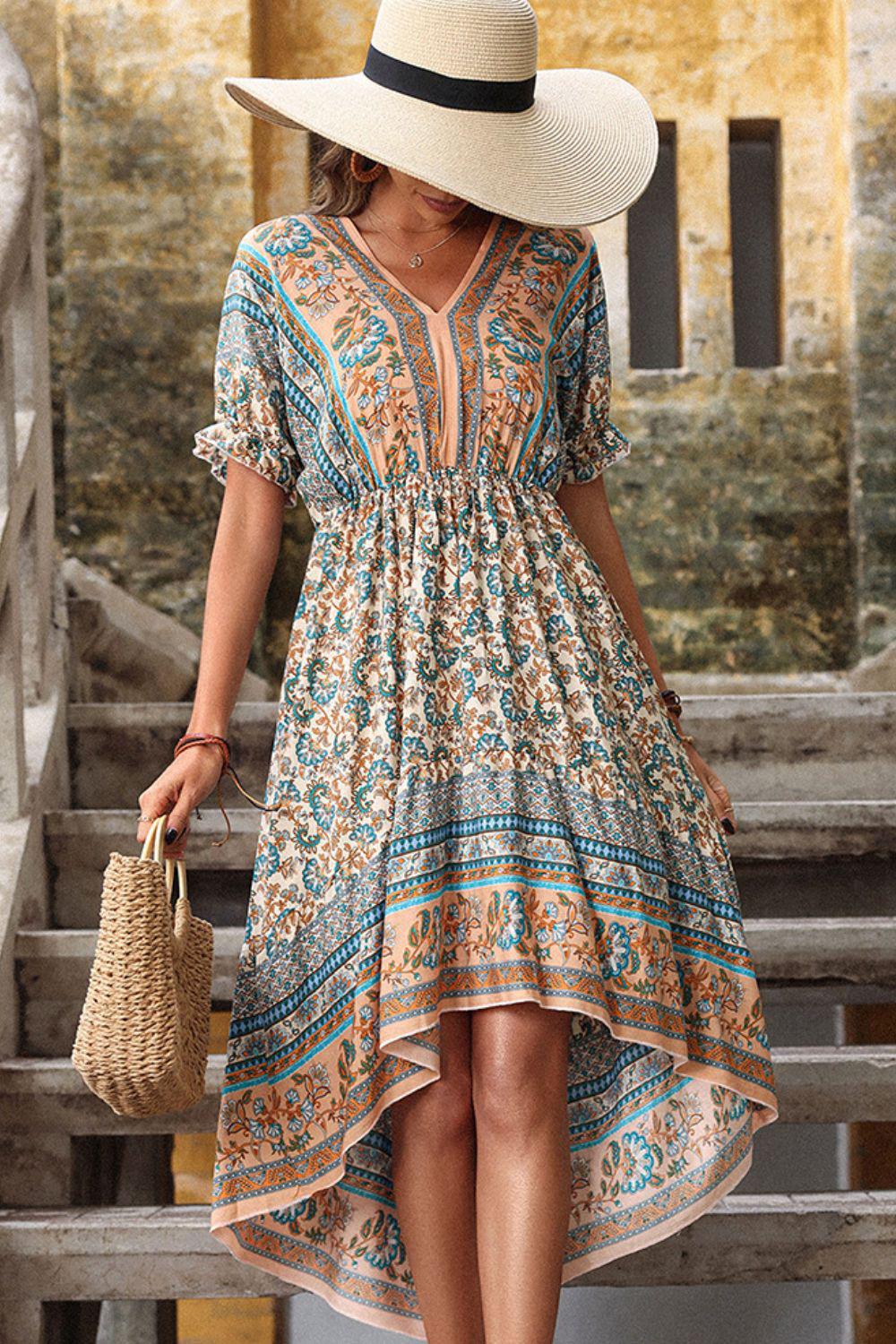 Bohemian High-Low Open Back Midi Dress BLUE ZONE PLANET