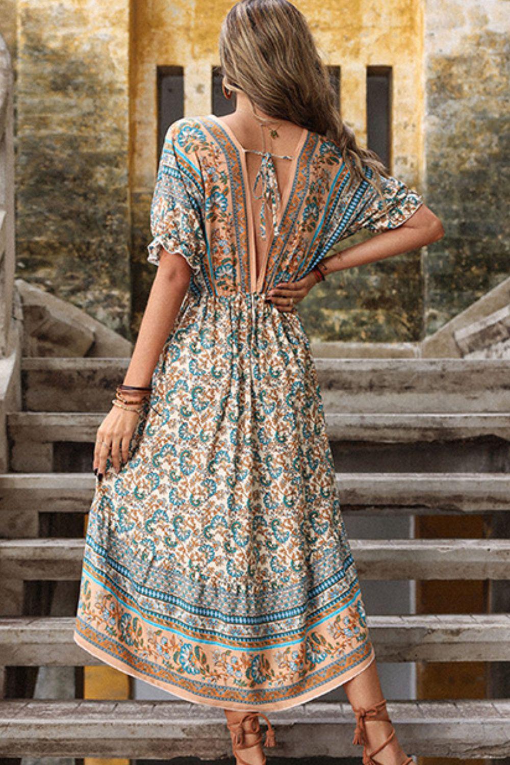 Bohemian High-Low Open Back Midi Dress BLUE ZONE PLANET