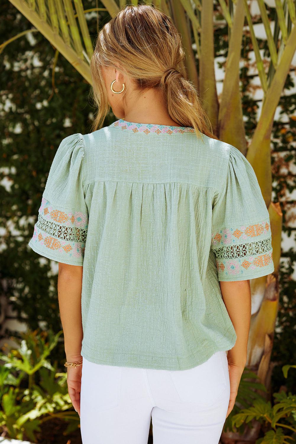 Bohemian Tassel Half Puff Sleeve Top BLUE ZONE PLANET