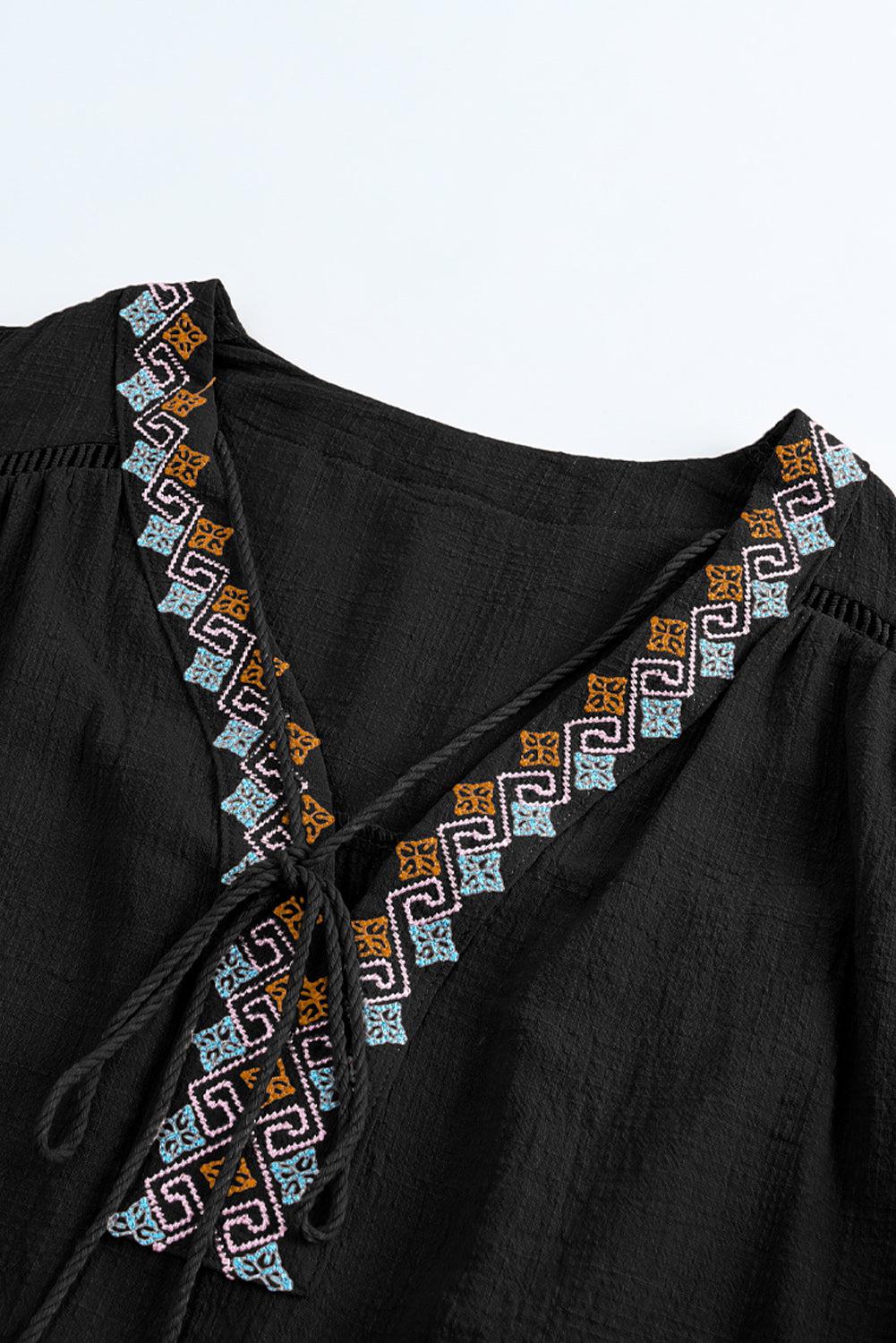 Bohemian Tassel Half Puff Sleeve Top BLUE ZONE PLANET