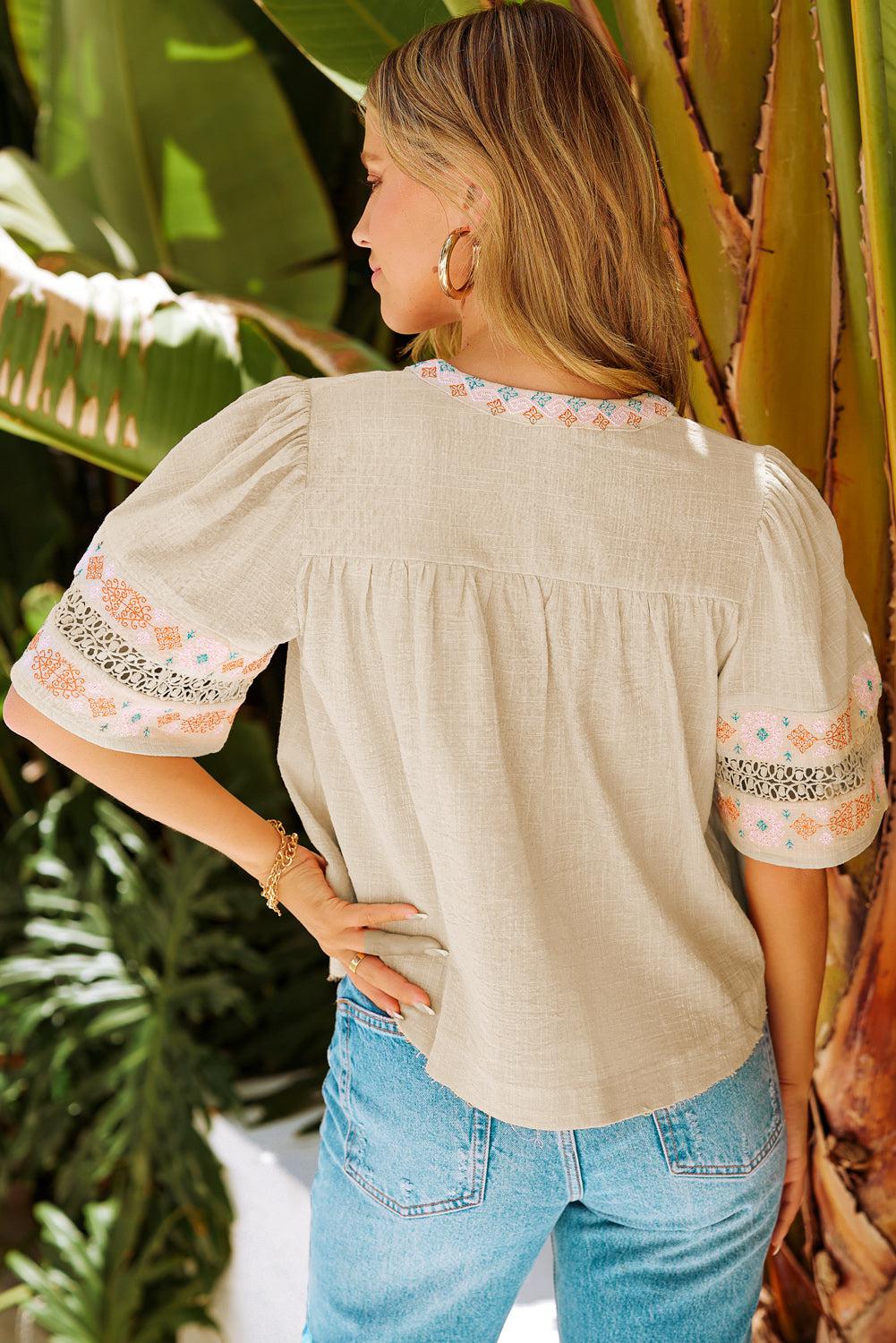 Bohemian Tassel Half Puff Sleeve Top BLUE ZONE PLANET
