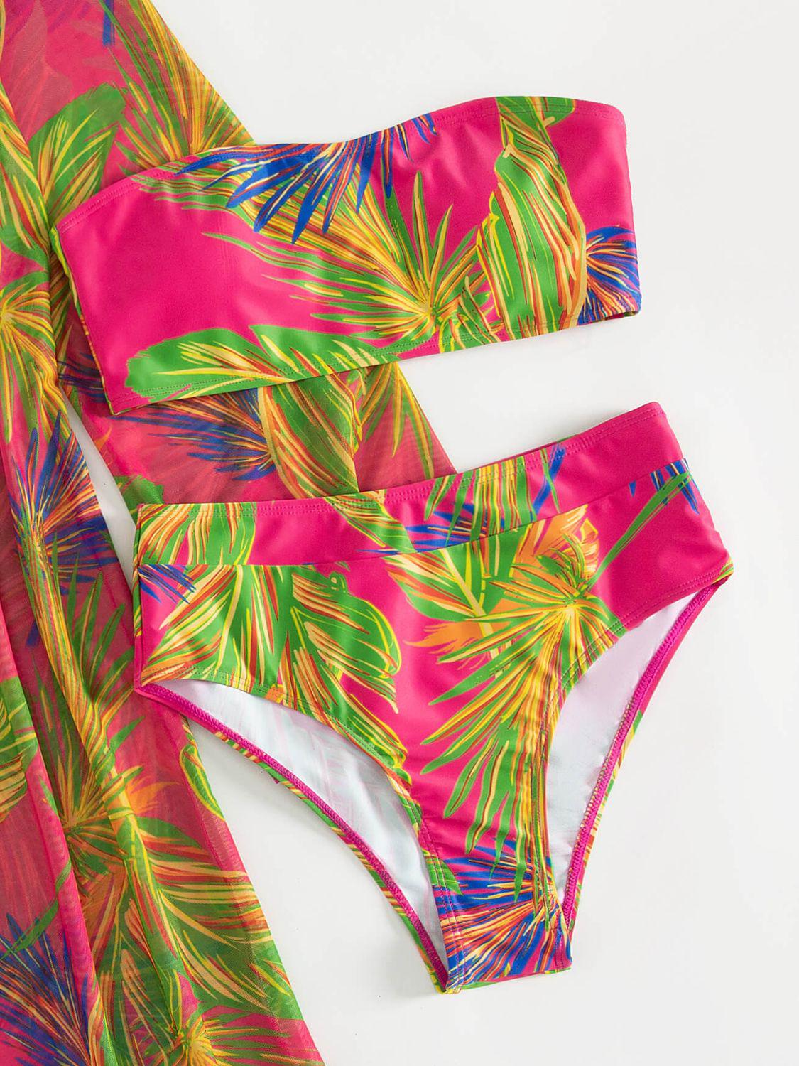 Botanical Print Tube Top, Swim Bottoms, and Cover Up Set BLUE ZONE PLANET