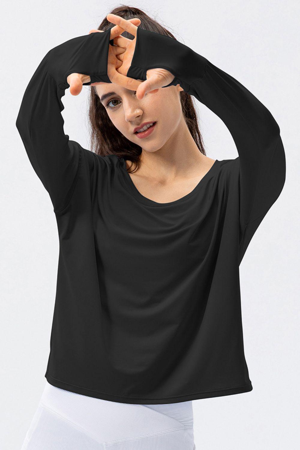 Breathable Round Neck Dropped Shoulder Top BLUE ZONE PLANET