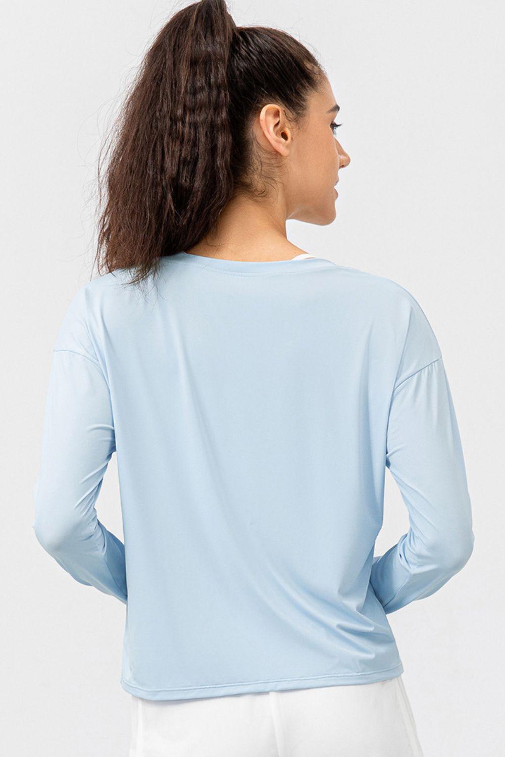 Breathable Round Neck Dropped Shoulder Top BLUE ZONE PLANET