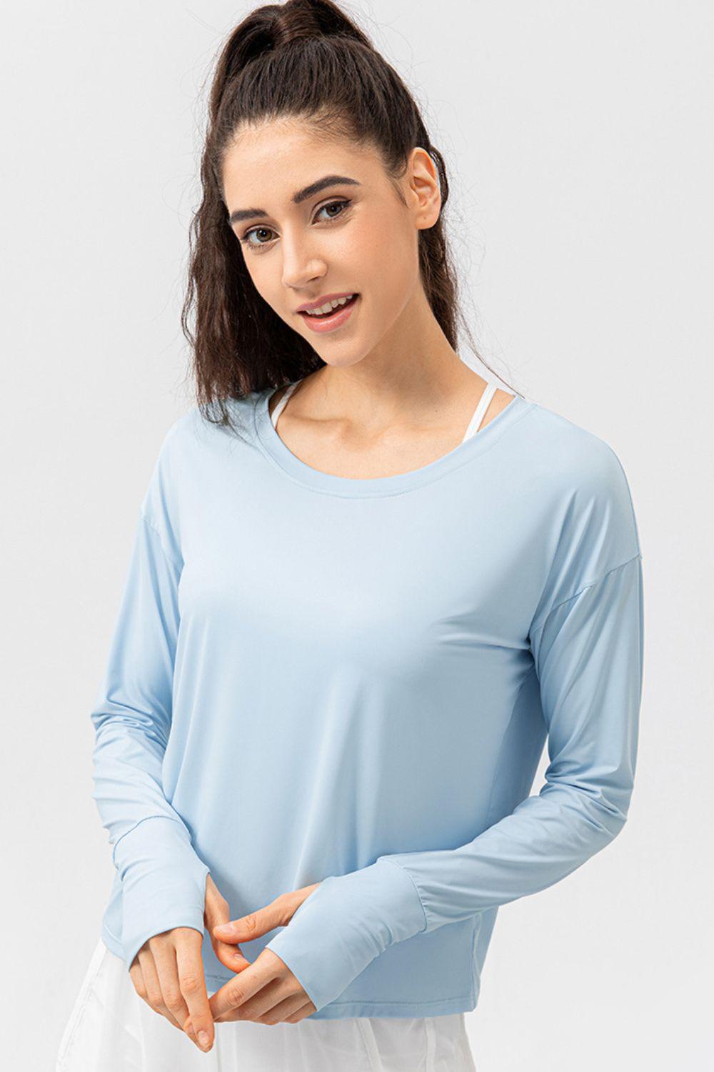 Breathable Round Neck Dropped Shoulder Top BLUE ZONE PLANET