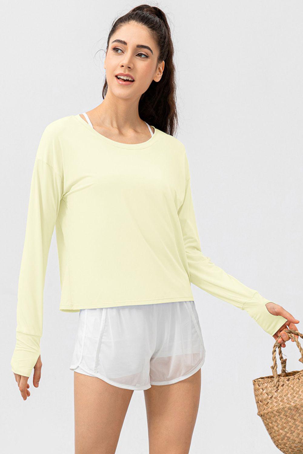 Breathable Round Neck Dropped Shoulder Top BLUE ZONE PLANET